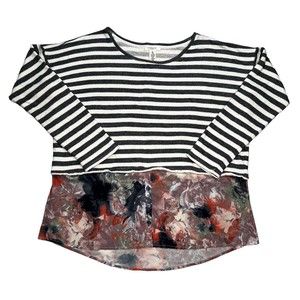 Westbound Petites Tunic Sweater Top Pullover Striped Floral Hem Petite Large